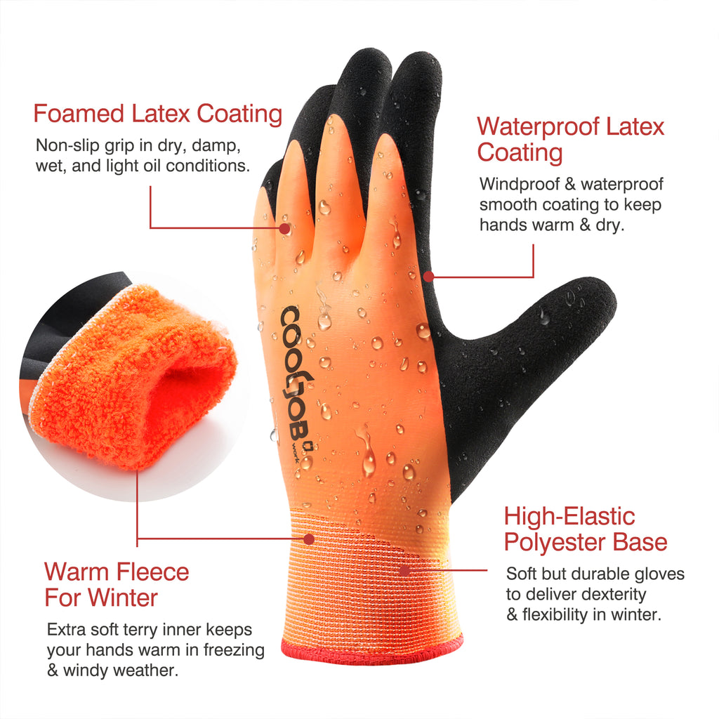 COOLJOB Waterproof Winter Freezer Gloves, Double Coated Rubber Safety Work Gloves(Orange)