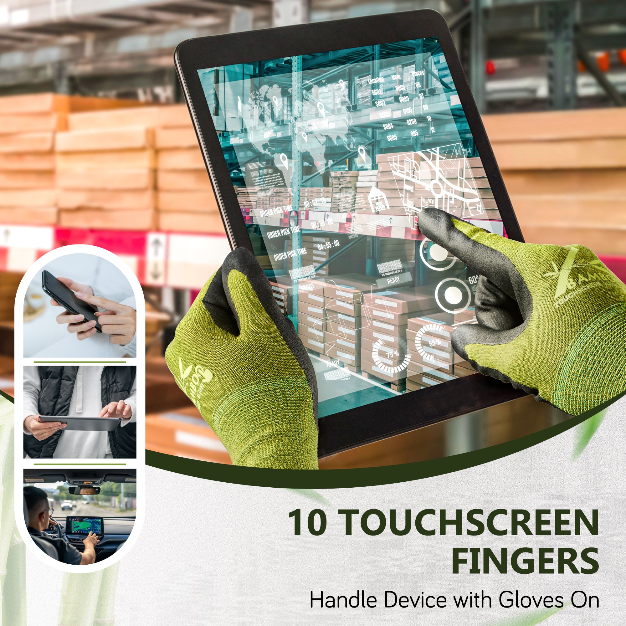 COOLJOB 2 Pairs Bamboo Touchscreen Gardening Work Gloves, Grippy Nitrile Rubber Coated