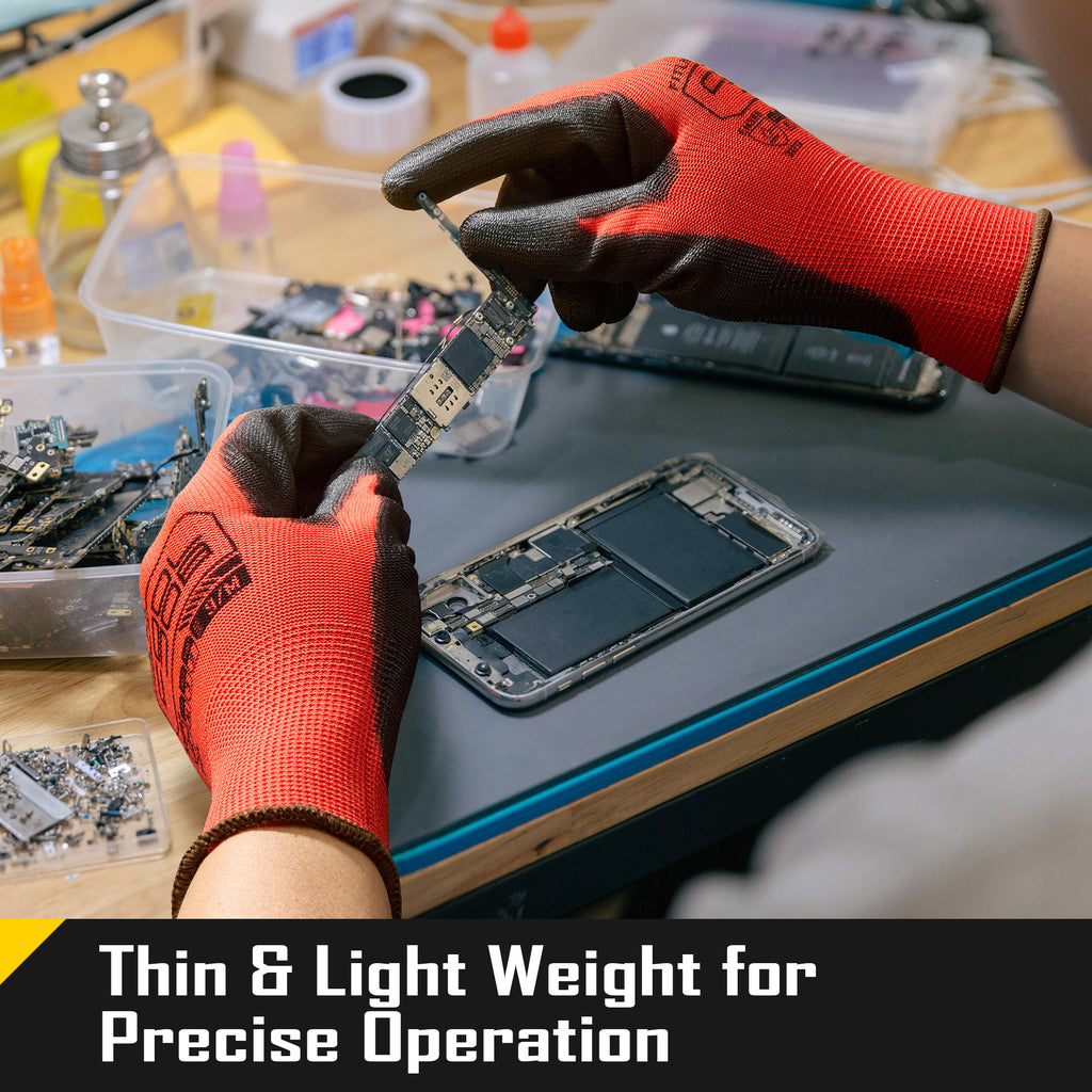 COOLJOB 12/60/120 Pairs Safety Work Gloves Pack Bulk with Grip PU Coating（Red）