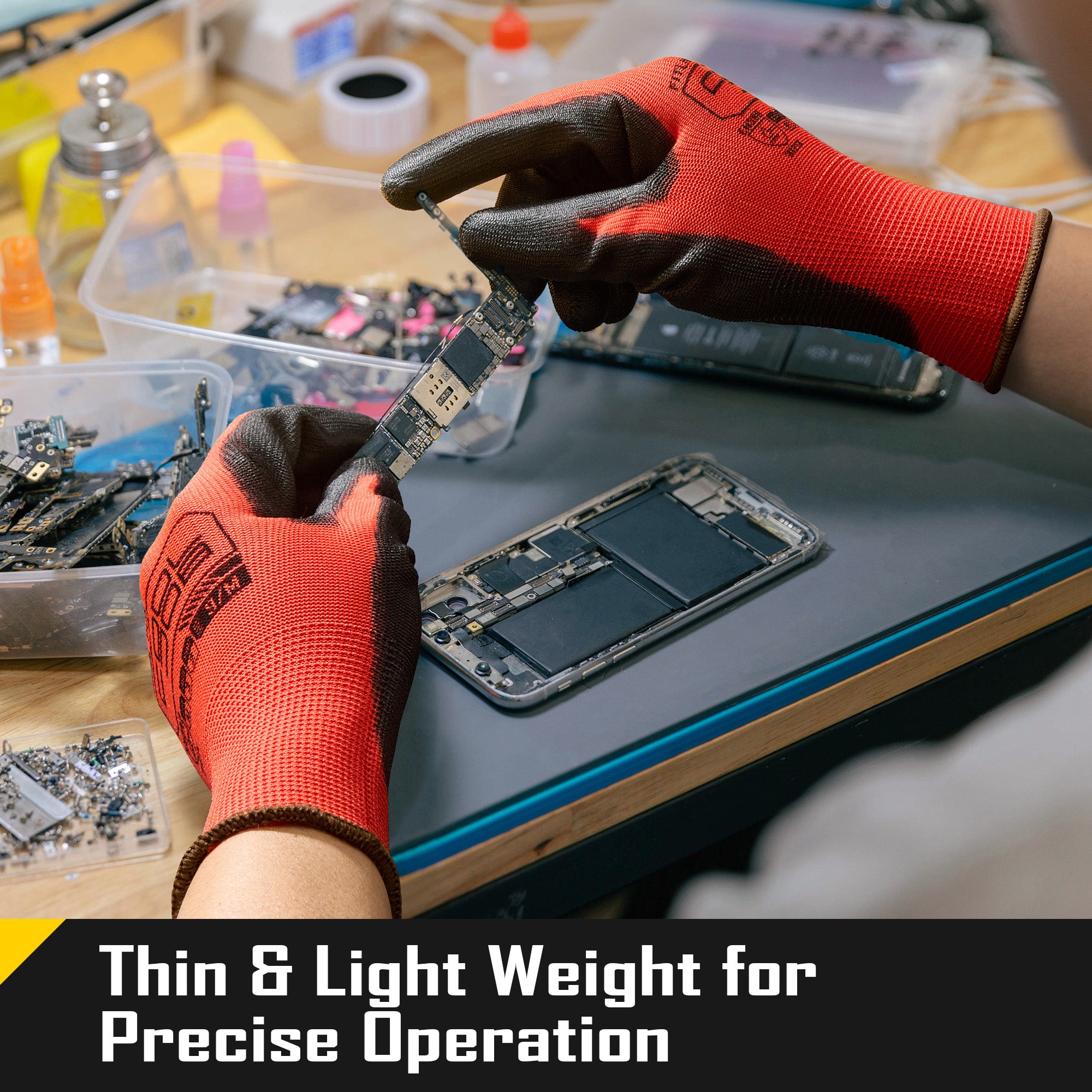 COOLJOB 12/60/120 Pairs Safety Work Gloves Pack Bulk with Grip PU Coating（Red）