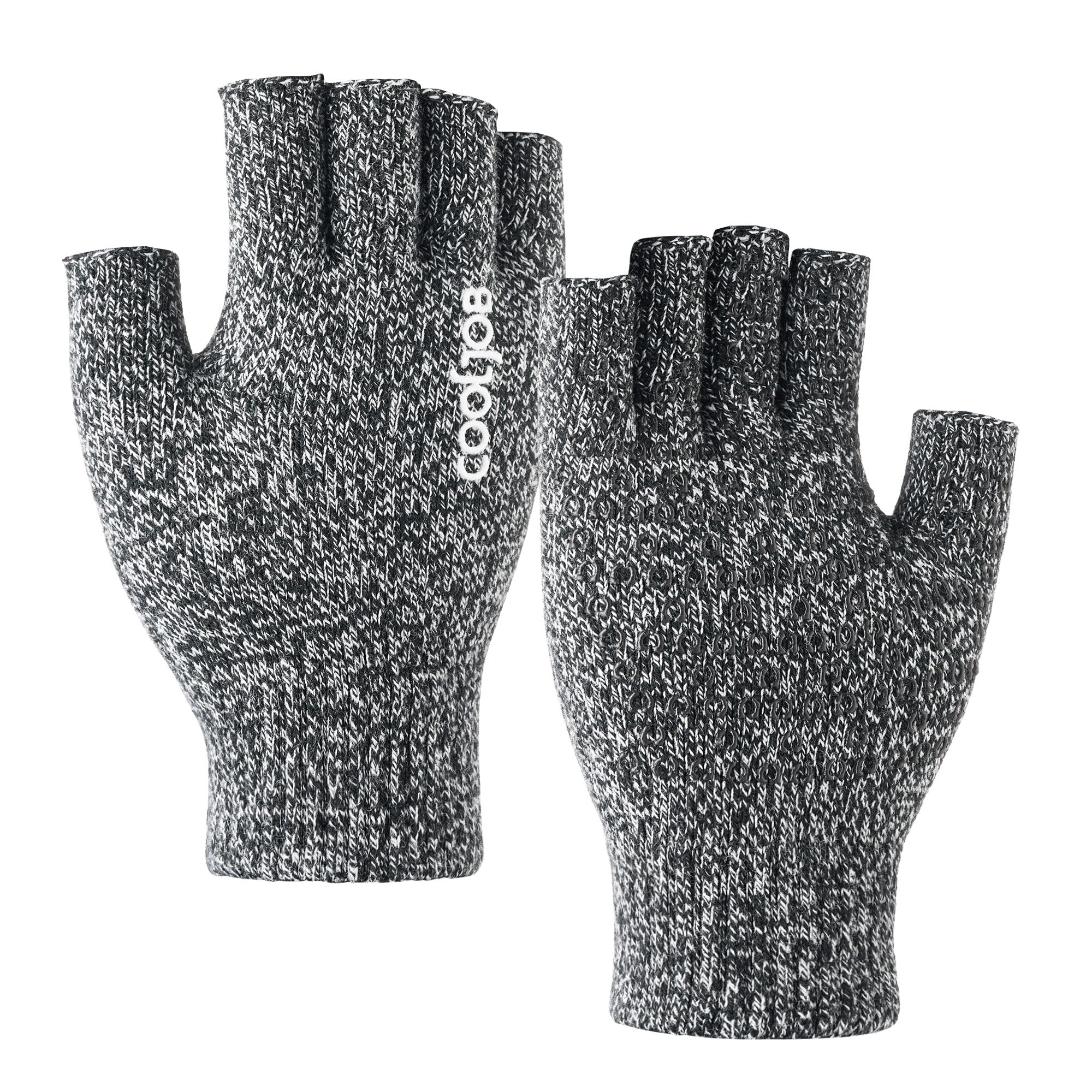 COOLJOB 2 Pairs Warm Knit Fingerless Gloves, Half Finger Winter Stretchy Mittens with Non-Slip Silicone Grip
