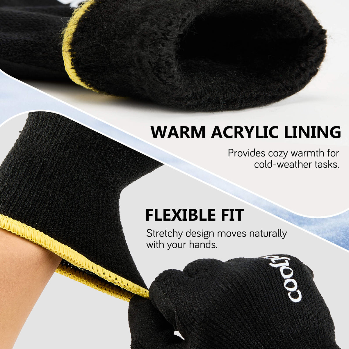 COOLJOB Winter Warm Work Gloves for Men and Women, Thermal Insulated Freezer Gloves for Work Below Zero, 2 Pairs