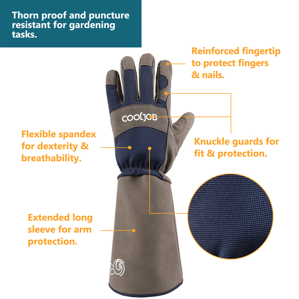 COOLJOB Thorn Proof Rose Pruning Garden Gloves, Longer Sleeve, Puncture Resistant (Blue)