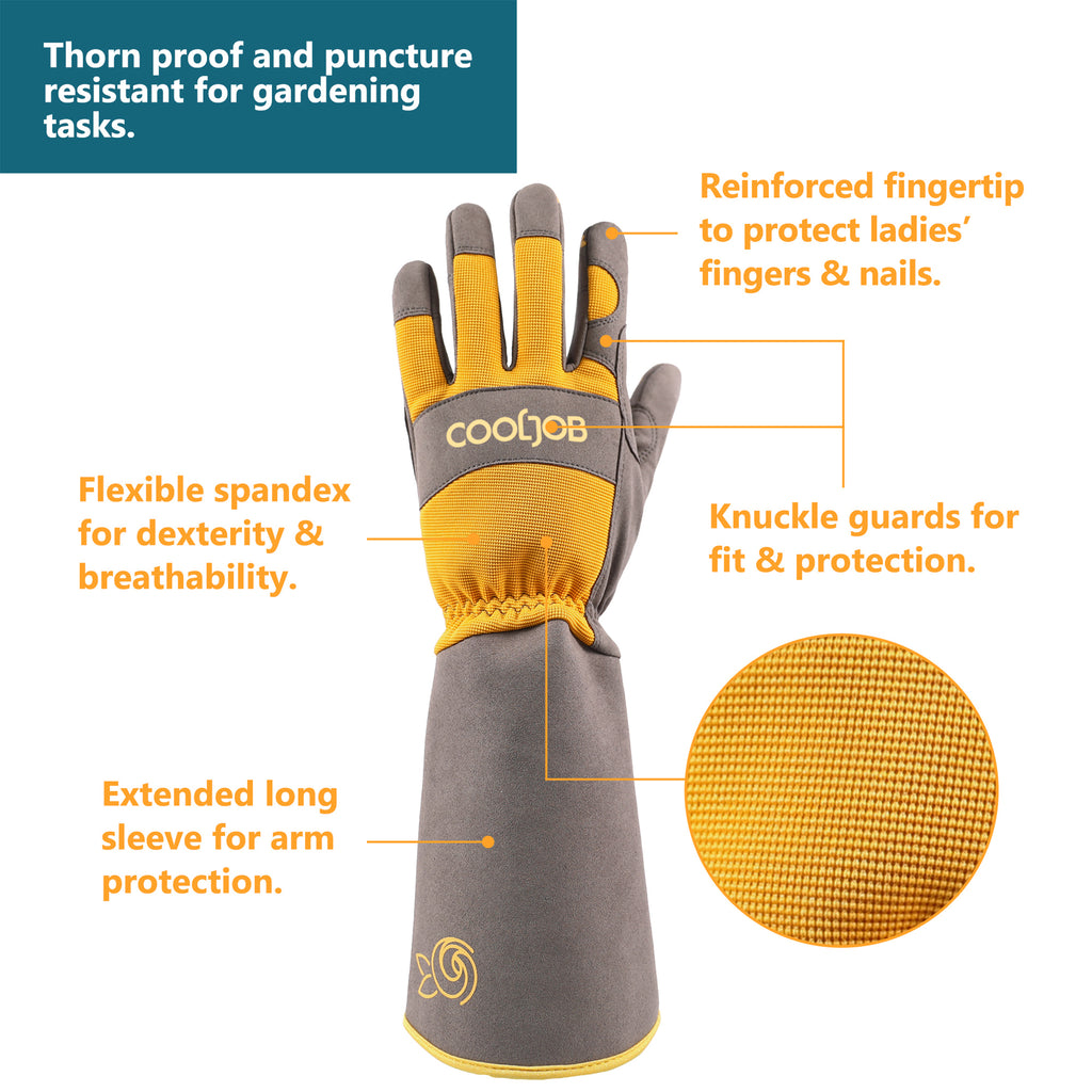 COOLJOB Thorn Proof Rose Pruning Garden Gloves, Longer Sleeve, Puncture Resistant (Orange)