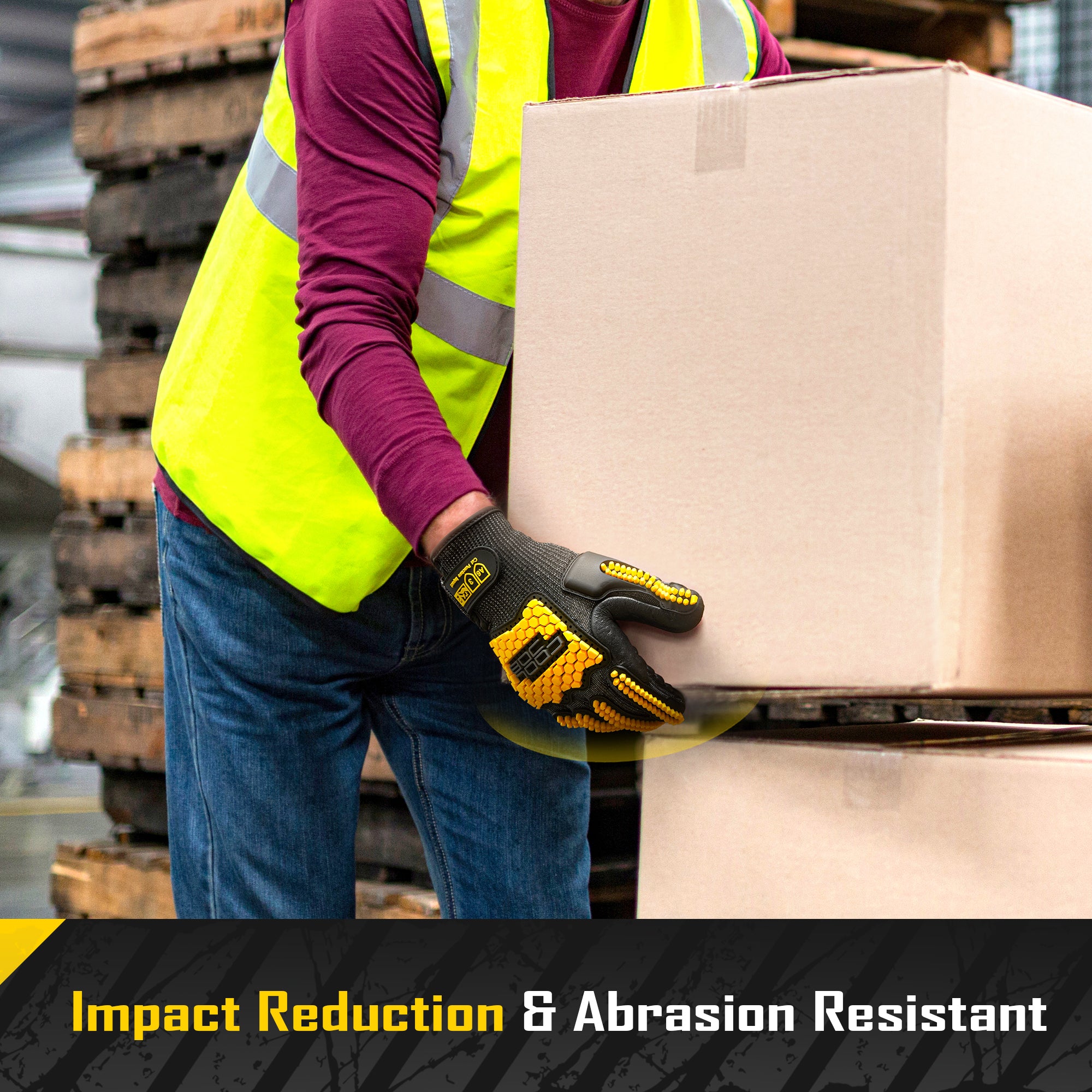 COOLJOB A6 Cut Resistant Anti Vibration Work Gloves Men, TPR Impact Reduce Mittens, Palm Rubber Patch Shock Absorption
