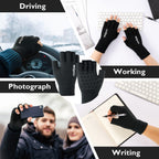 COOLJOB 2 Pairs Warm Knit Fingerless Gloves, Half Finger Winter Stretchy Mittens with Non-Slip Silicone Grip