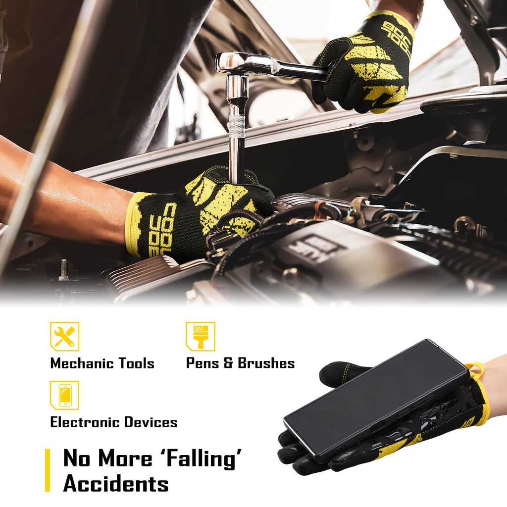 COOLJOB Breathable Men’s Work Gloves with Silicone Grip, Touchscreen Mechanic Gloves (Black, Grey)