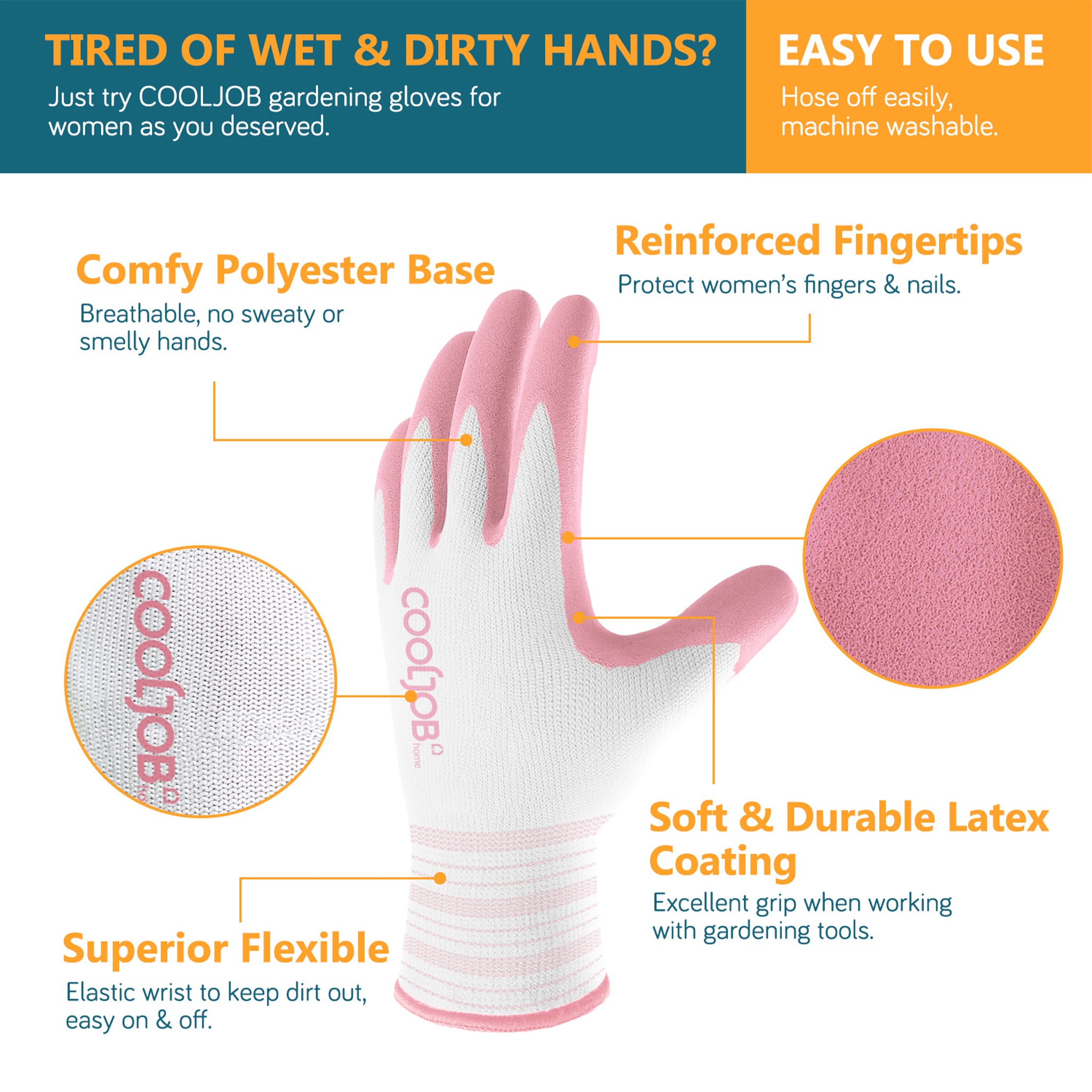 COOLJOB 2/6/12 Pairs Gardening Gloves for Women, Sakura Pink & Light Blue