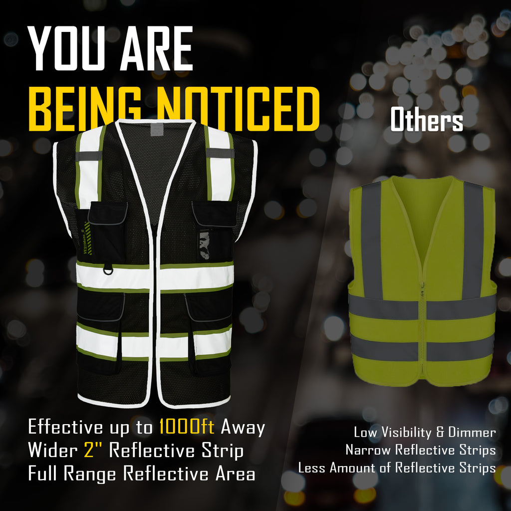 COOLJOB 9 Pockets Reflective Mesh Safety Vest for Men, Hi-vis Work Vest for Construction, Class 2 ANSI Standard