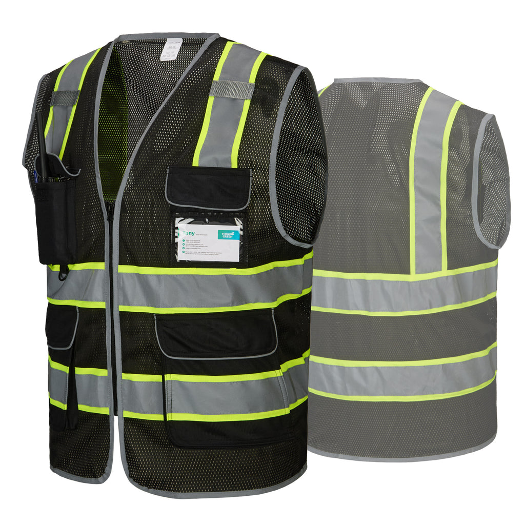 COOLJOB 9 Pockets Reflective Mesh Safety Vest for Men, Hi-vis Work Vest for Construction, Class 2 ANSI Standard