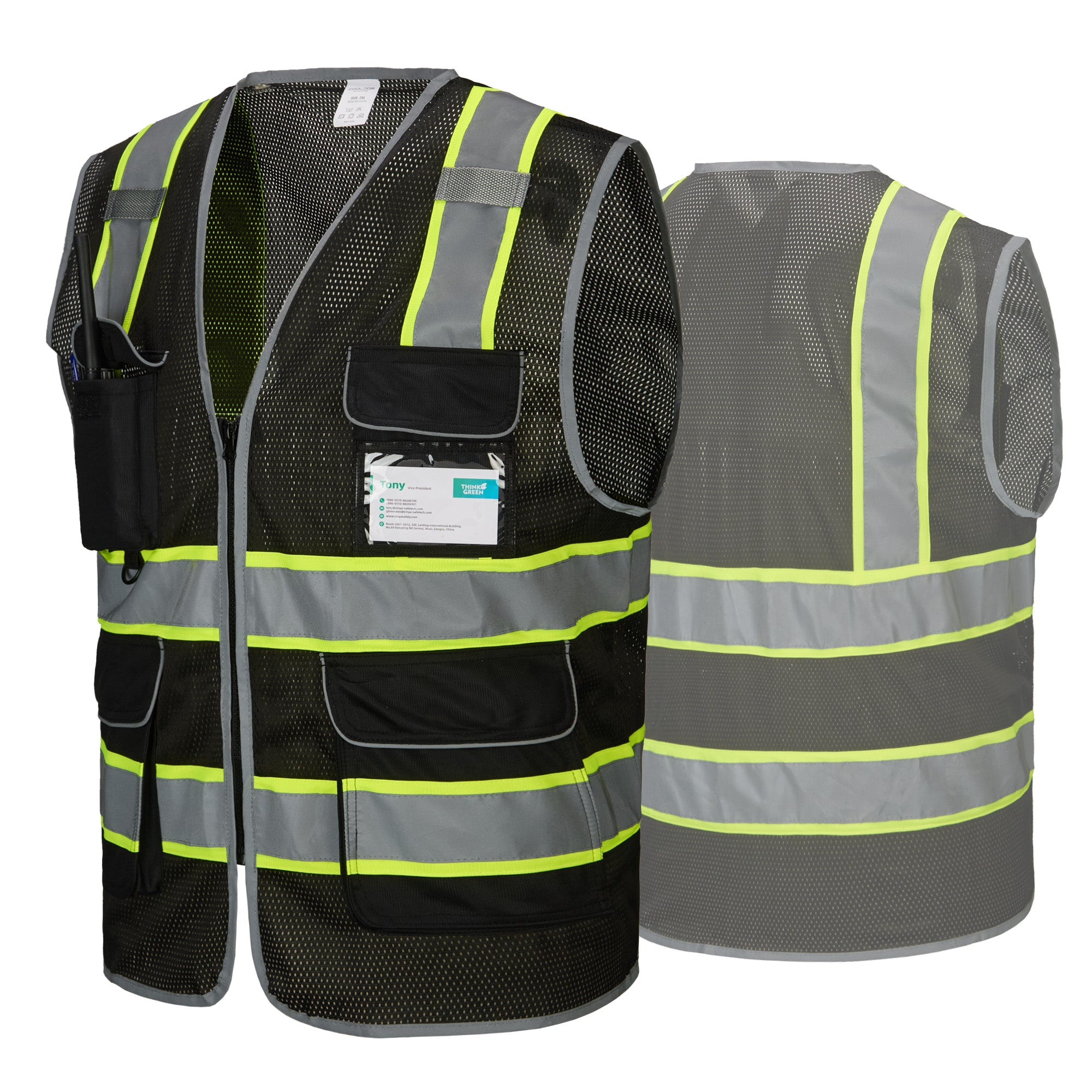 COOLJOB 9 Pockets Reflective Mesh Safety Vest for Men, Hi-vis Work Vest for Construction, Class 2 ANSI Standard