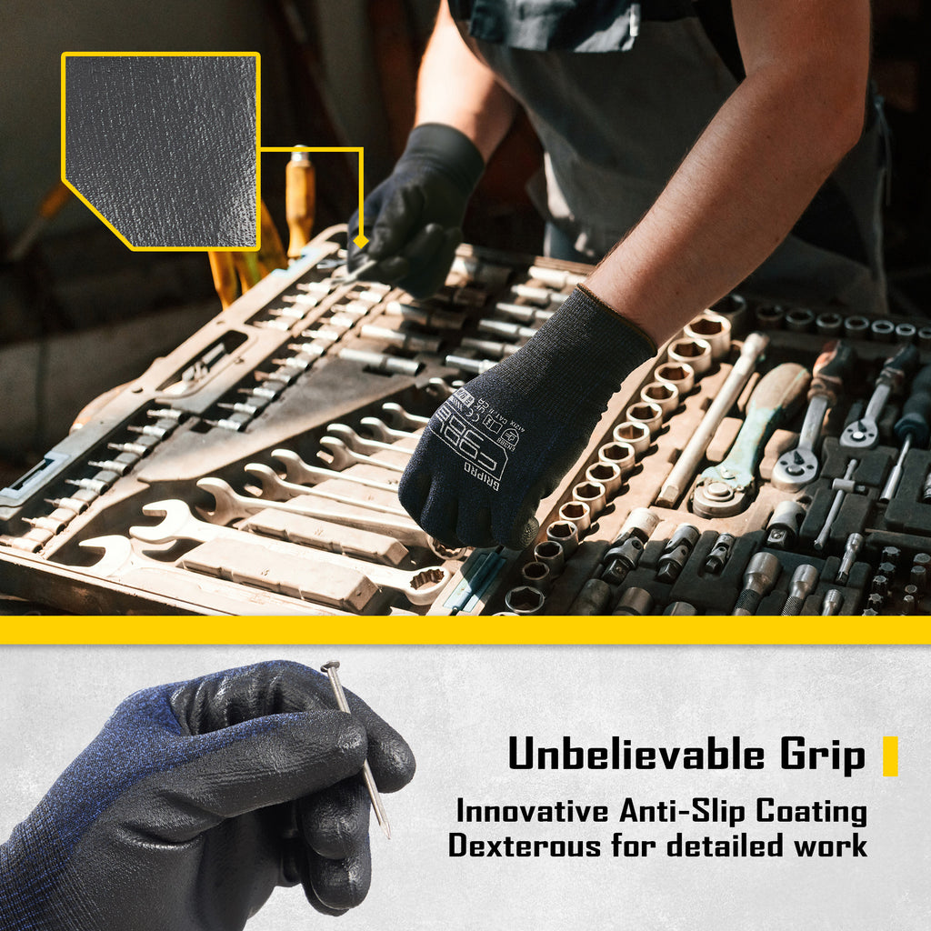 COOLJOB 12 Pairs Safety Work Gloves, Seamless Knit Nylon with Full Fingers Touchscreen, Non-slip Grip Rubber Dipped