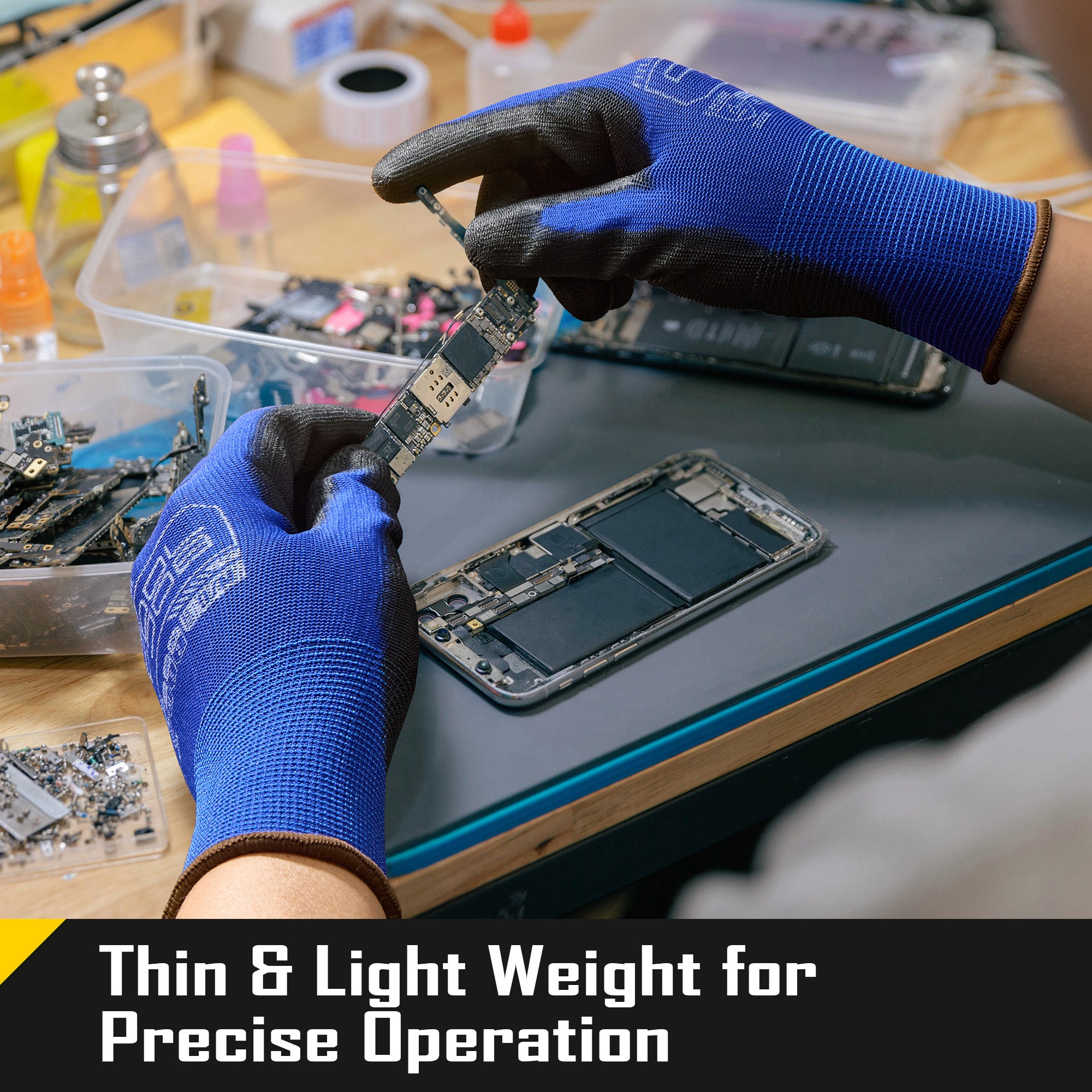 COOLJOB 12/60/120 Pairs Safety Work Gloves Pack Bulk with Grip PU Coating（Blue）