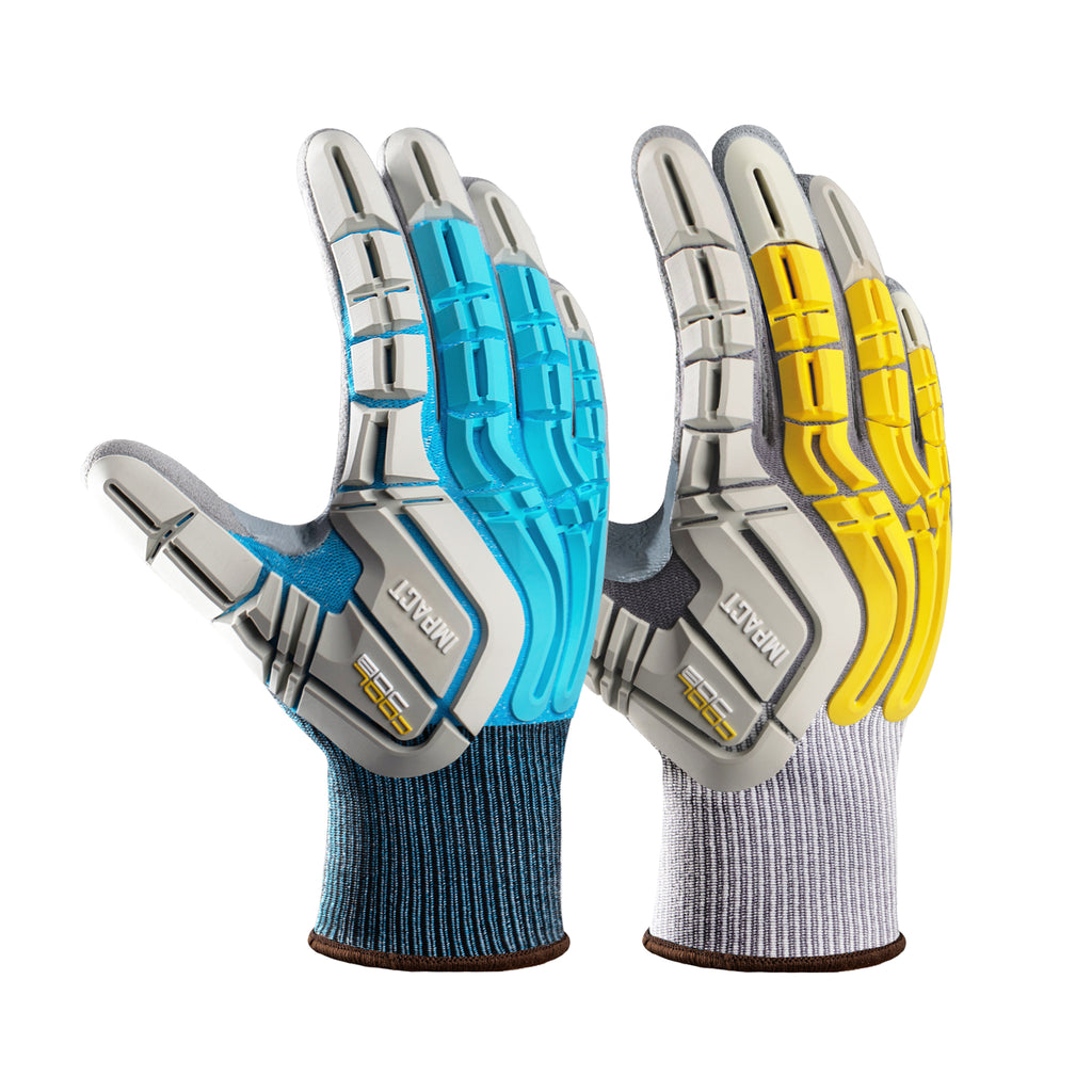 COOLJOB TPR Impact Resistant Safety Work Gloves with Grip ( Blue, Yellow )