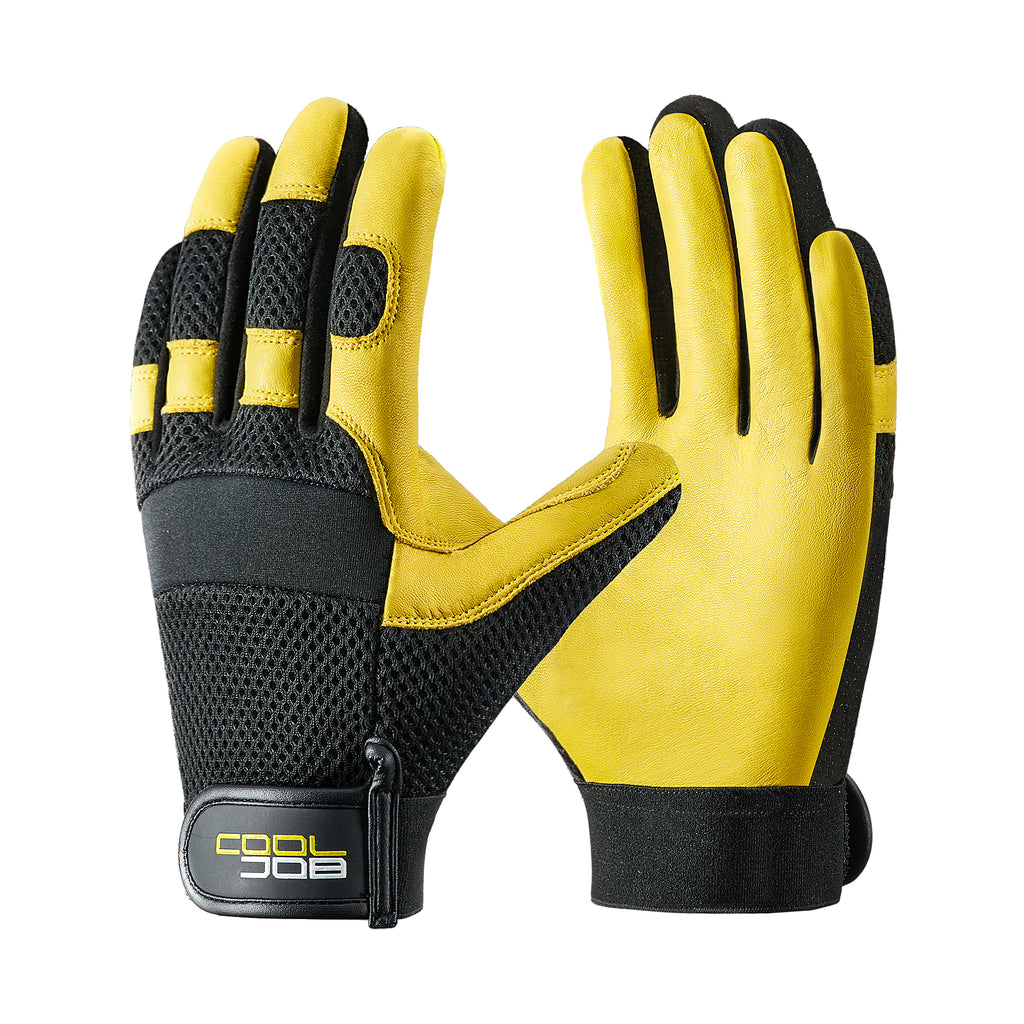 COOLJOB Breathable Mesh Cowhide Leather Work Gloves with Grip, Thorn Resistant Gloves, 1 Pair