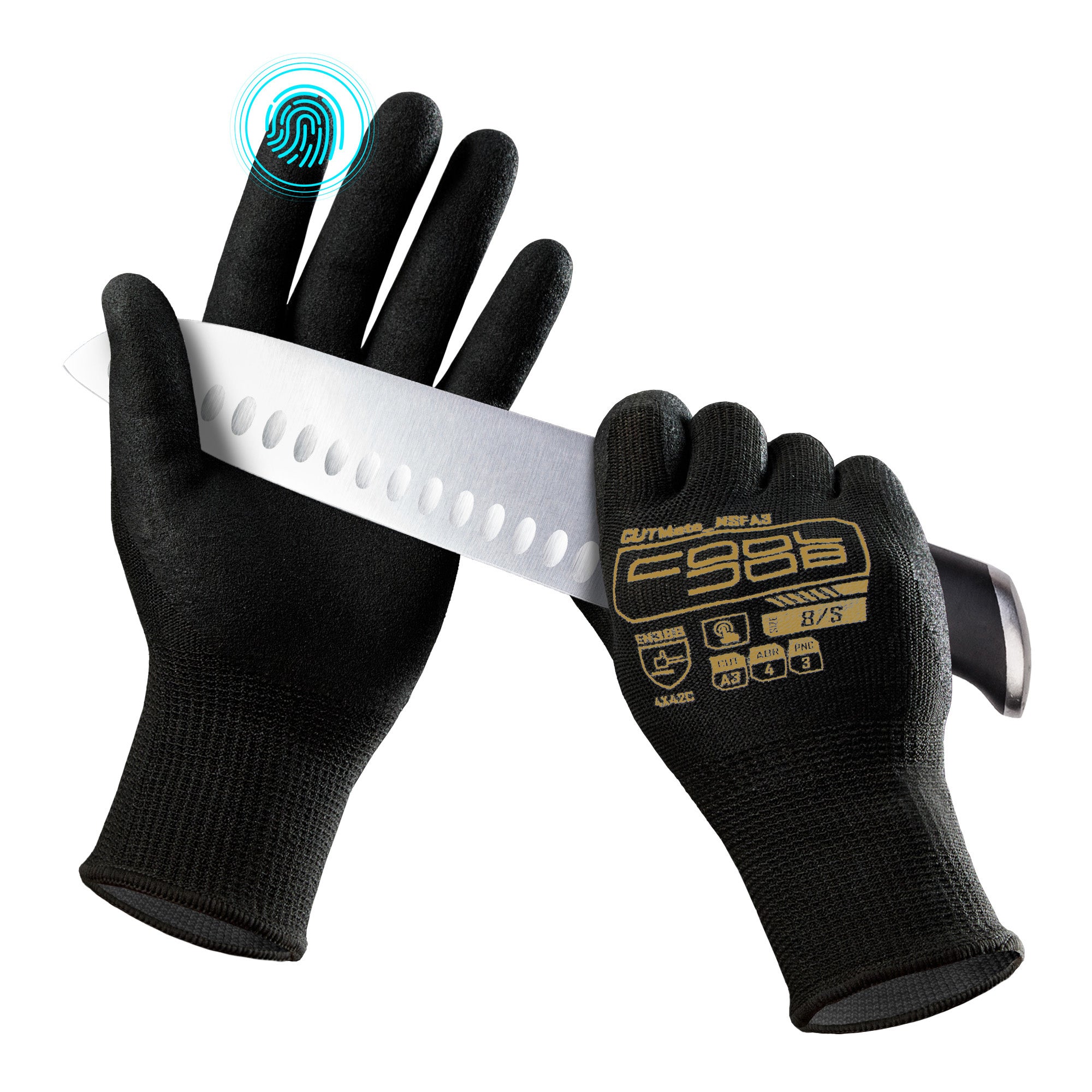 COOLJOB A3 Cut Resistant Safety Work Gloves, Touchscreen, Fishing Gloves
