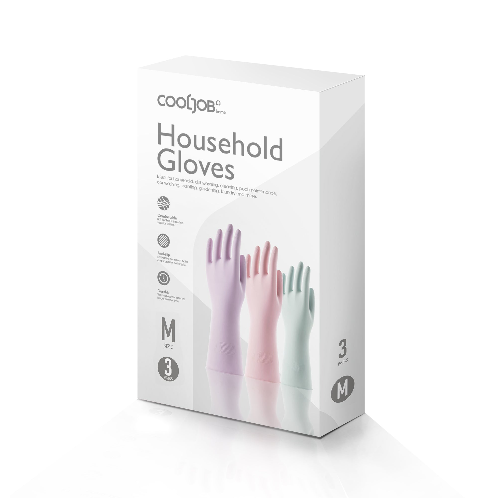 COOLJOB 1/3 Pairs Colorful Household Gloves, Water Resistant Reusable Dish Washing Rubber Gloves