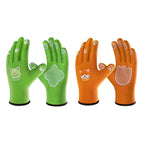COOLJOB Breathable Toddler Work Gloves for Gardening, Nylon Kids Garden Gloves with Grip, Children Yard Gloves, Green & Orange, 2 Pairs