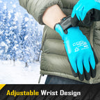 COOLJOB Thermal Warm Winter Work Blue Gloves with Grip, Rubber Coated Touchscreen Waterproof Freezer Gloves for Warehouse, 1 Pair