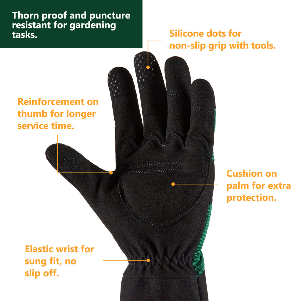 COOLJOB Thorn Proof Rose Pruning Garden Gloves, Longer Sleeve, Puncture Resistant (Green)