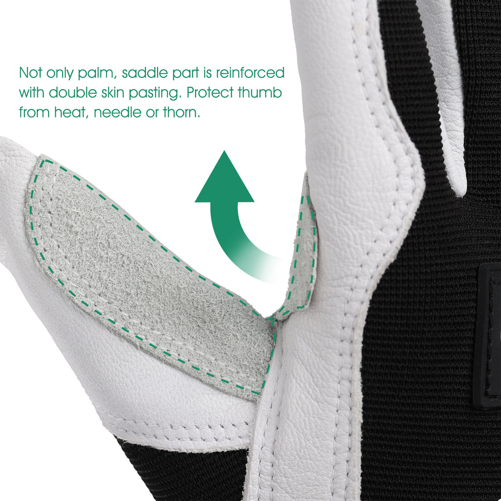 COOLJOB Leather Work Gloves with Grip, Thorn Proof, Heat Puncture Resistant Gloves