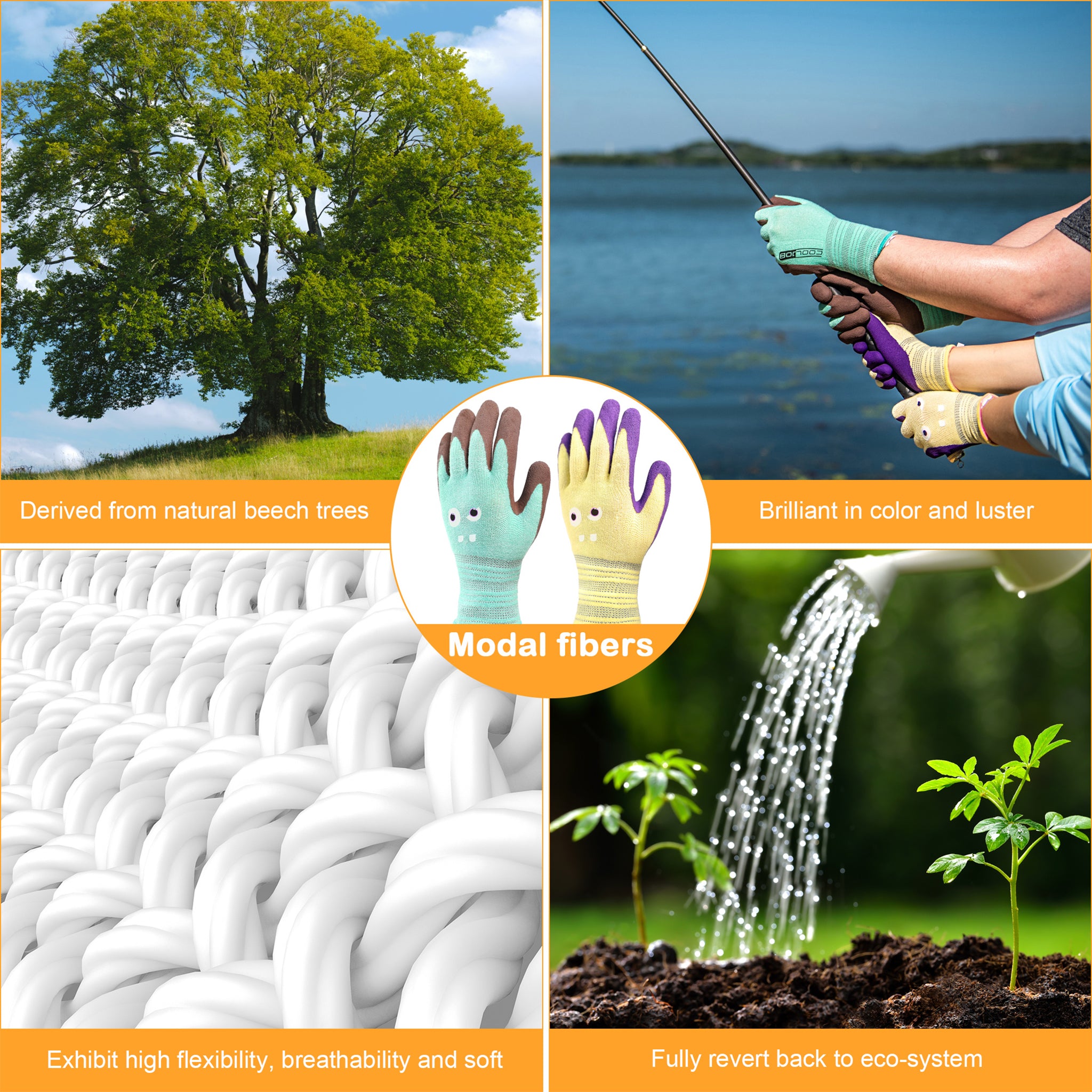 COOLJOB 2 Pairs Modal Toddler Work Gloves, Rubber Coated Kids Gardening Gloves