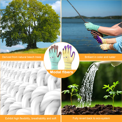 COOLJOB 2 Pairs Modal Toddler Work Gloves, Rubber Coated Kids Gardening Gloves