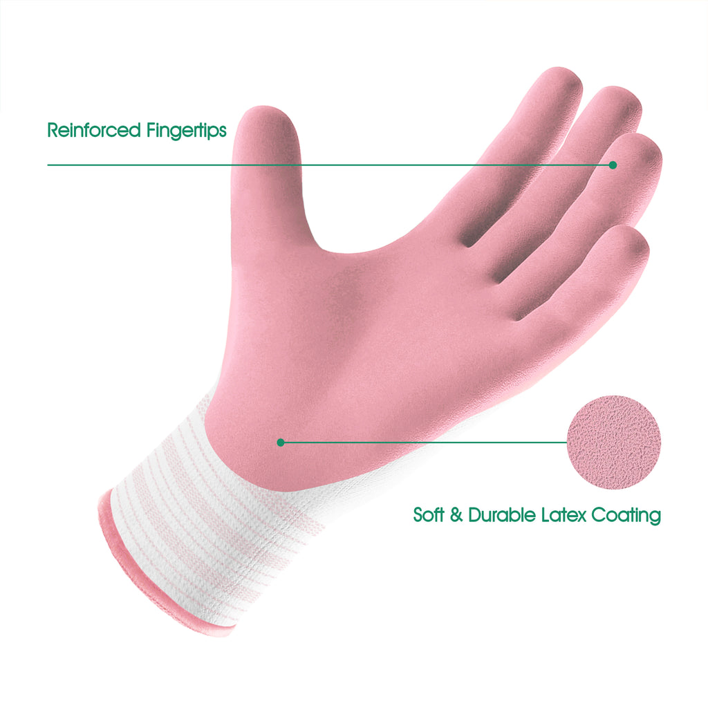 COOLJOB 2/6/12 Pairs Gardening Gloves for Women, Sakura Pink & Light Blue