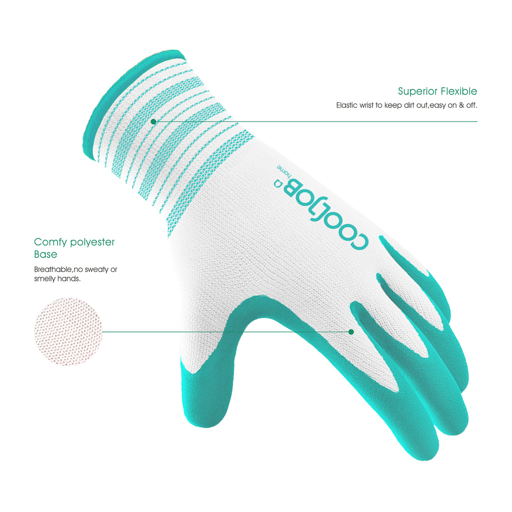 COOLJOB 2/6/10 Pairs Garden Gloves for Women, Bright Red & Mint Green