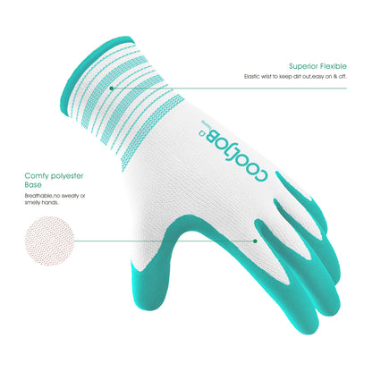 COOLJOB 2/6/10 Pairs Garden Gloves for Women, Bright Red & Mint Green
