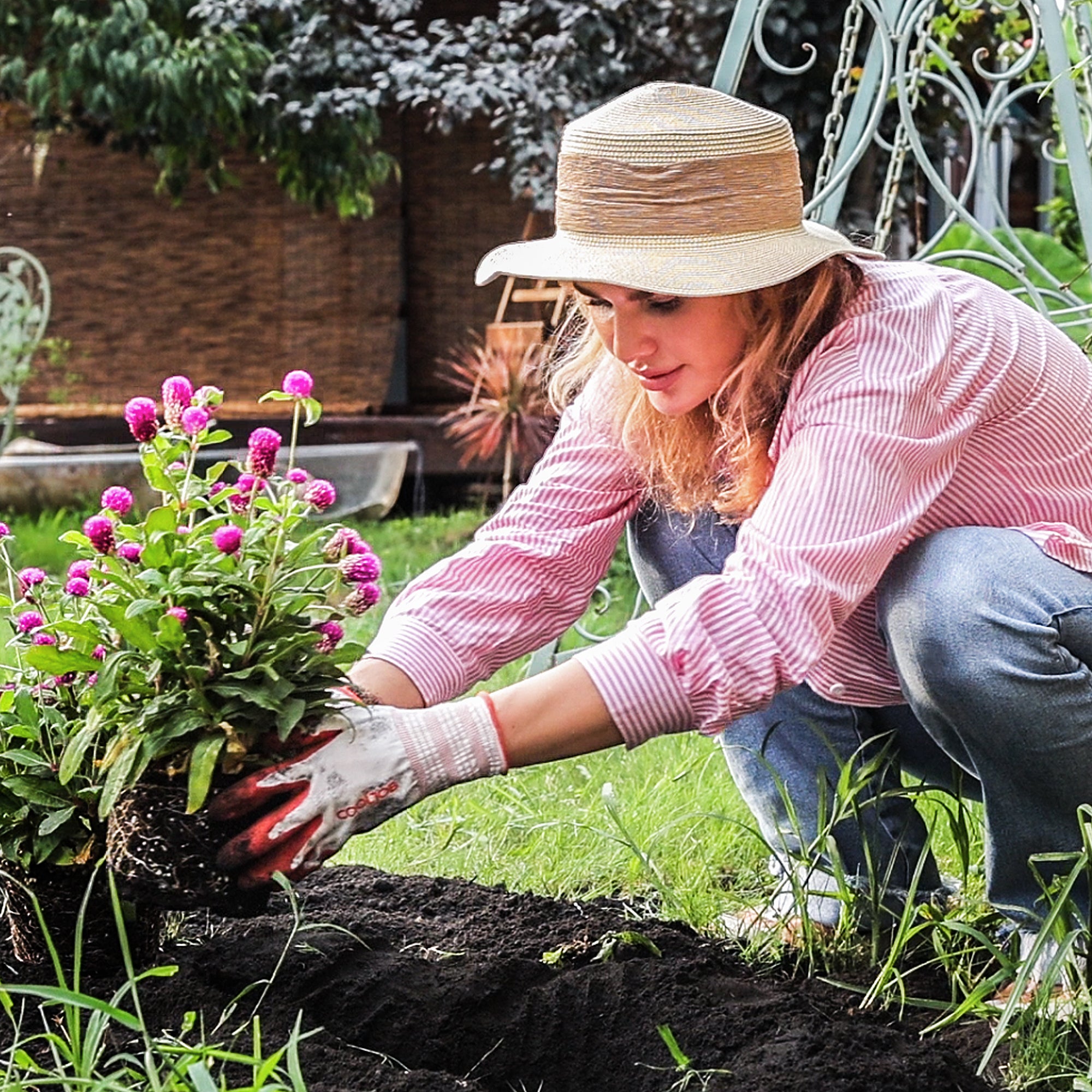COOLJOB 2/6/10 Pairs Garden Gloves for Women, Bright Red & Mint Green
