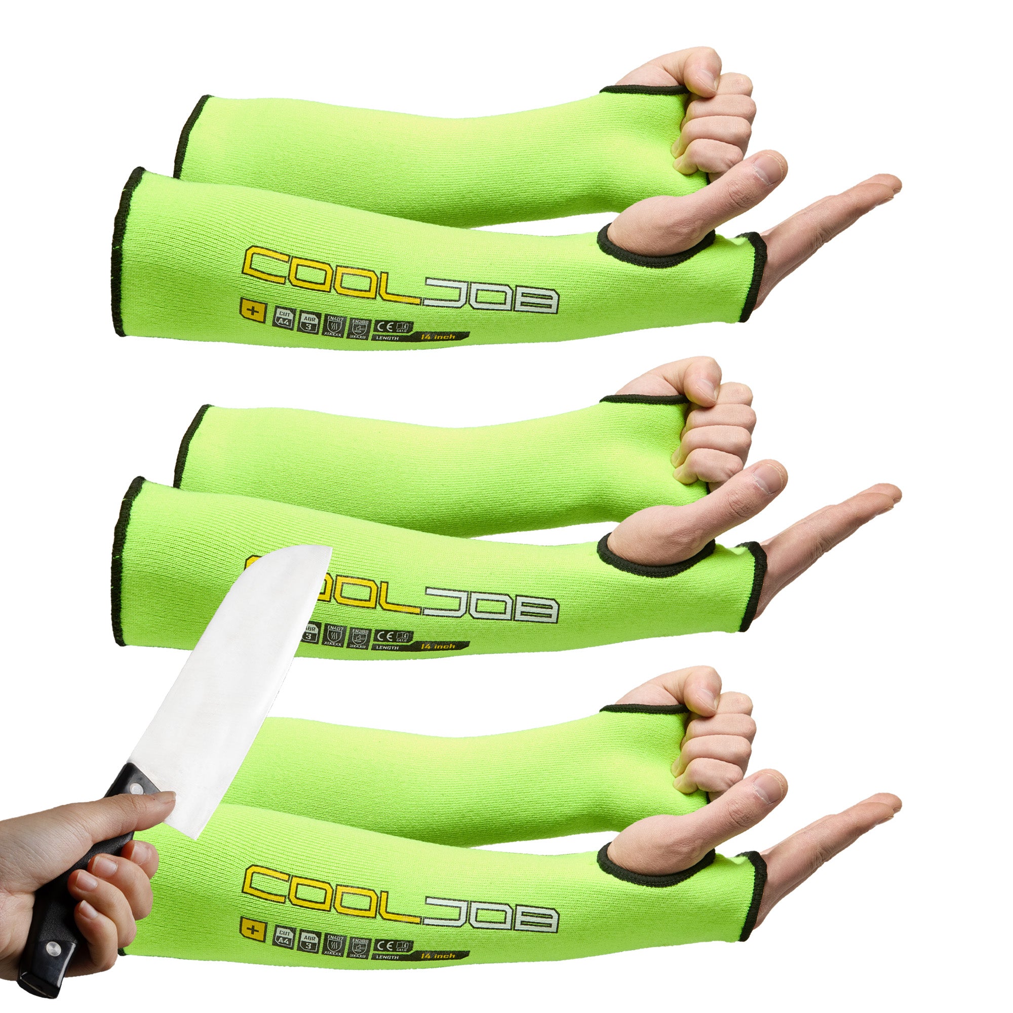 COOLJOB 3 Pairs 14/18in A4 Cut Resistant Sleeves with Thumb Hole, UV Sun Protection Arm Sleeves