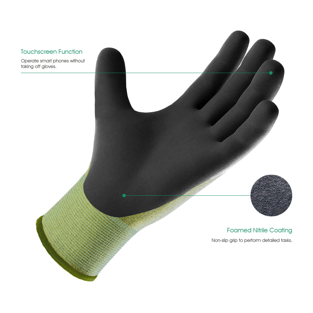 COOLJOB 2 Pairs Bamboo Touchscreen Gardening Work Gloves, Grippy Nitrile Rubber Coated