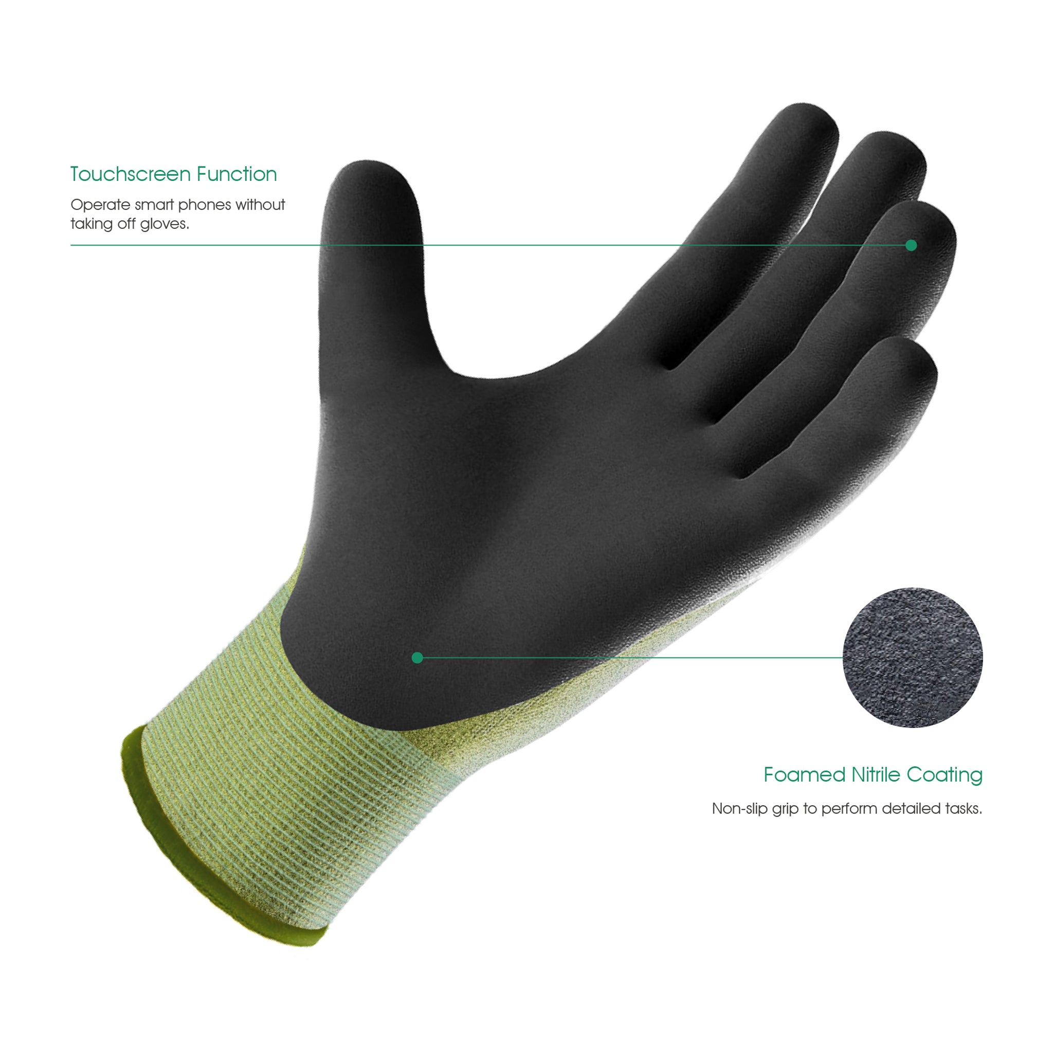COOLJOB 2 Pairs Bamboo Touchscreen Gardening Work Gloves, Grippy Nitrile Rubber Coated