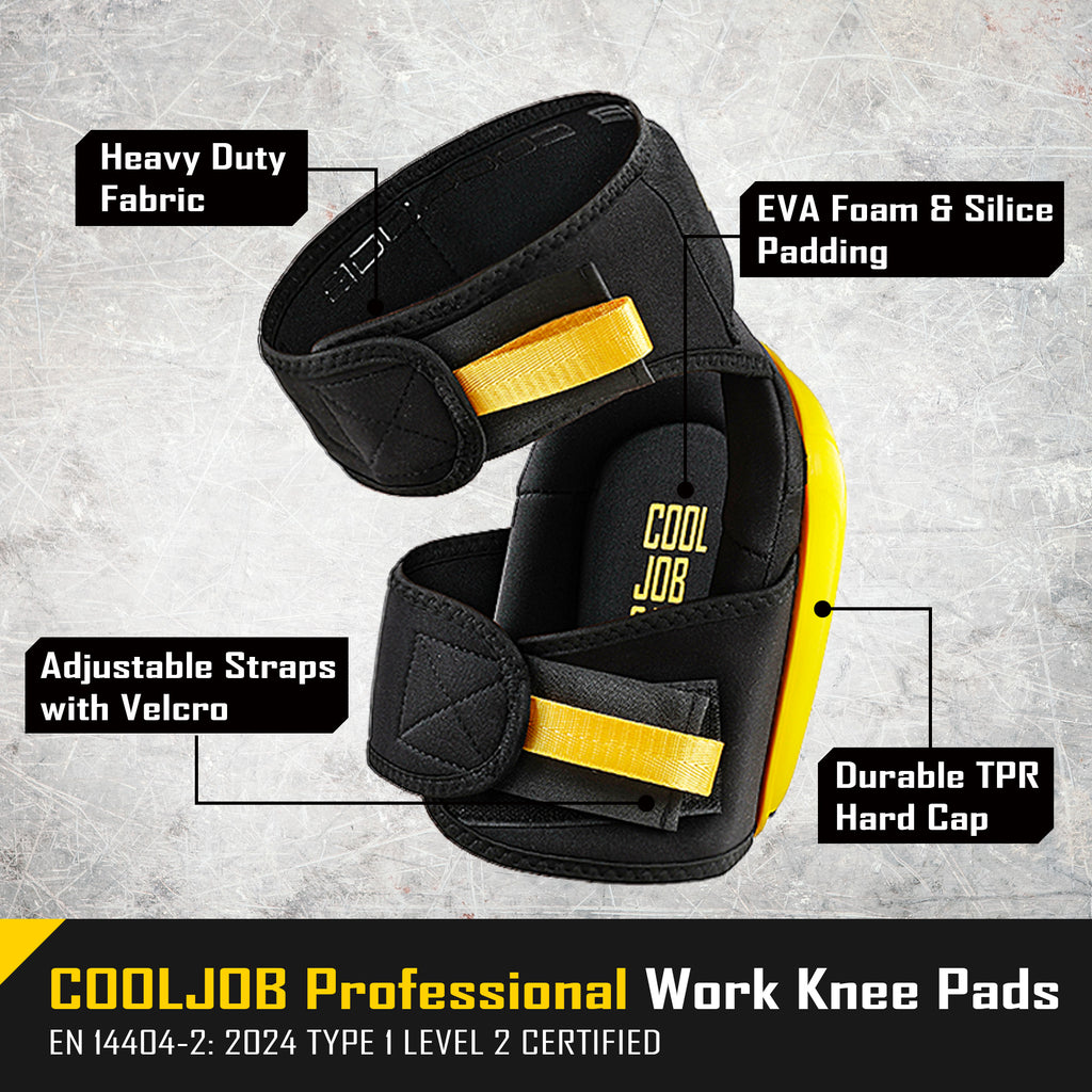 COOLJOB Professional Knee Pads with Heavy Duty Anti-Slip Cap, Comfortable Foam Cushion and Extra Thick Gel Padding