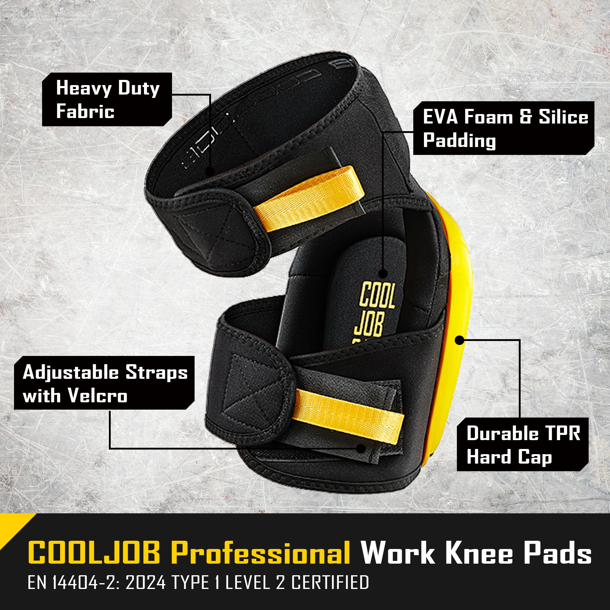 COOLJOB Professional Knee Pads with Heavy Duty Anti-Slip Cap, Comfortable Foam Cushion and Extra Thick Gel Padding