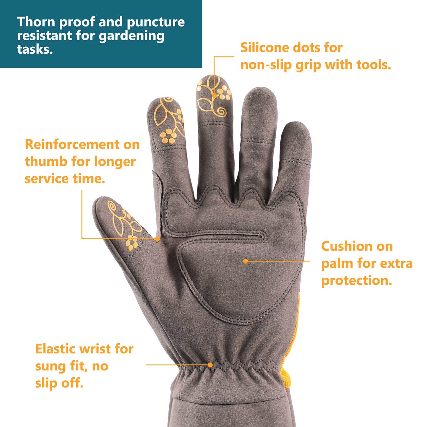 COOLJOB Thorn Proof Rose Pruning Garden Gloves, Longer Sleeve, Puncture Resistant (Orange)