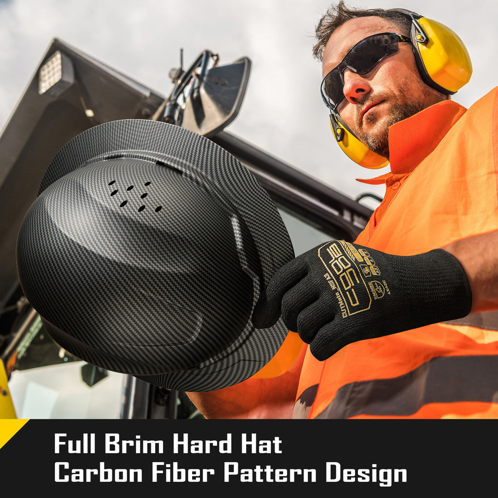 COOLJOB Full Brim Hard Hat, Vented Construction Safety Helmet OSHA Approved, 6-Point Ratchet Suspension