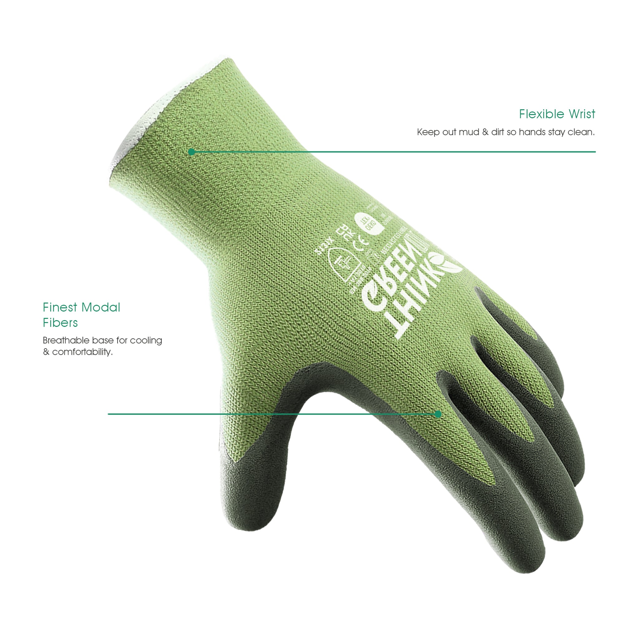 COOLJOB 3 Pairs Think Green Gardening Work Gloves, 100% Recycled Polyester with Rubber Coated