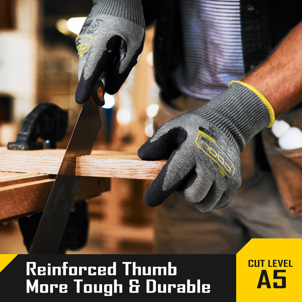 COOLJOB ANSI A5 Cut Resistant Gloves - 1/3/12 Pairs, Nitrile Rubber Dipped Safety Work Gloves for Men, Knife Proof with Grip Coating