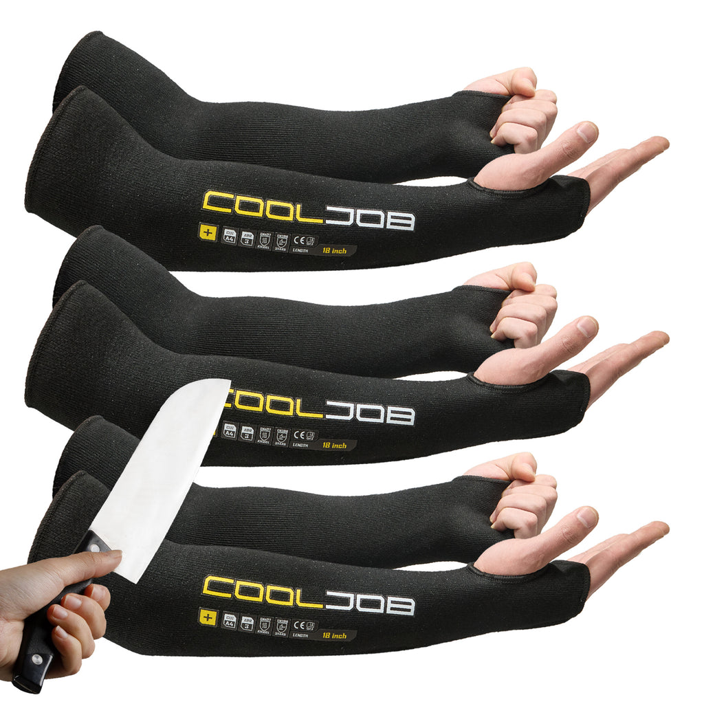 COOLJOB 3 Pairs 14/18in A4 Cut Resistant Sleeves with Thumb Hole, UV Sun Protection Arm Sleeves