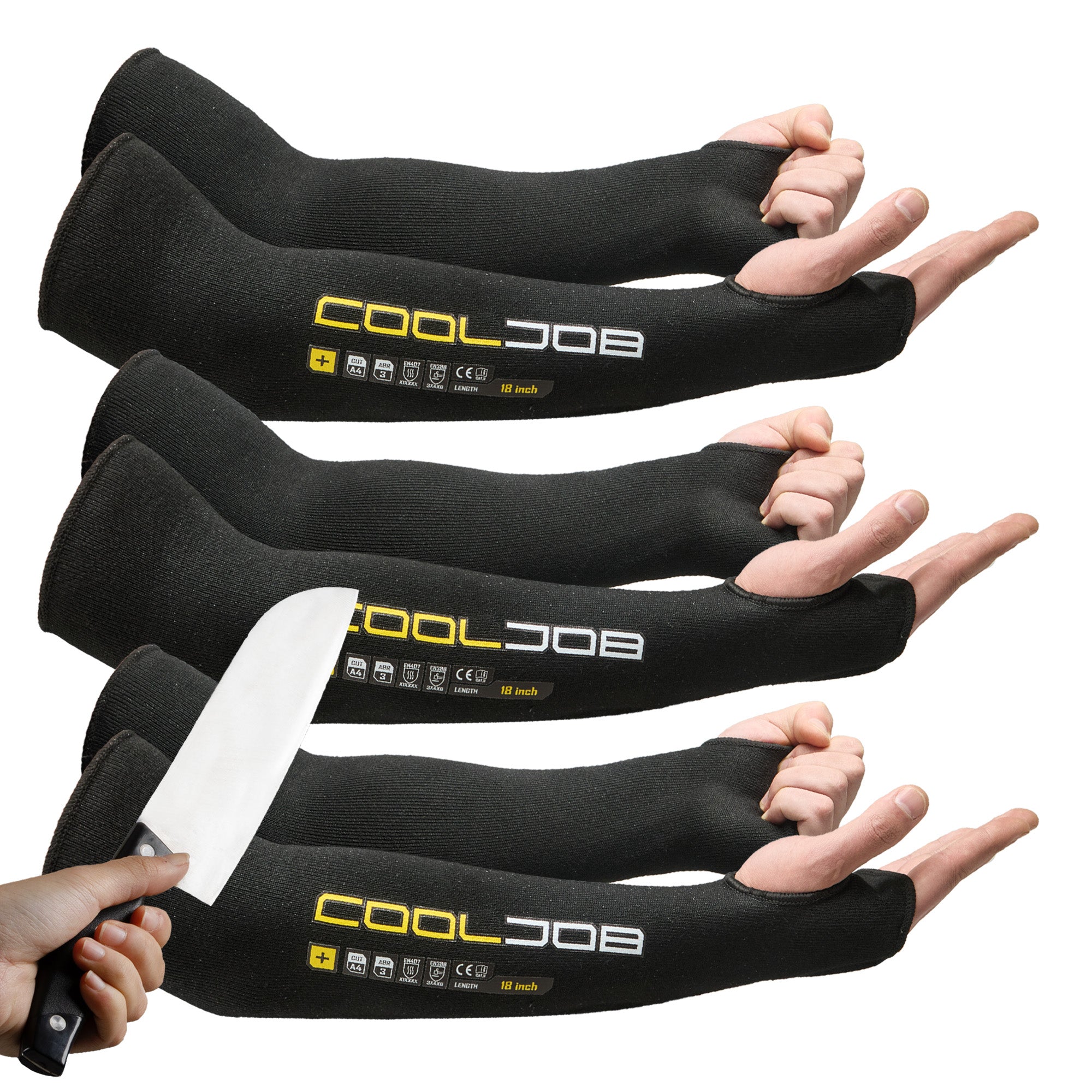 COOLJOB 3 Pairs 14/18in A4 Cut Resistant Sleeves with Thumb Hole, UV Sun Protection Arm Sleeves