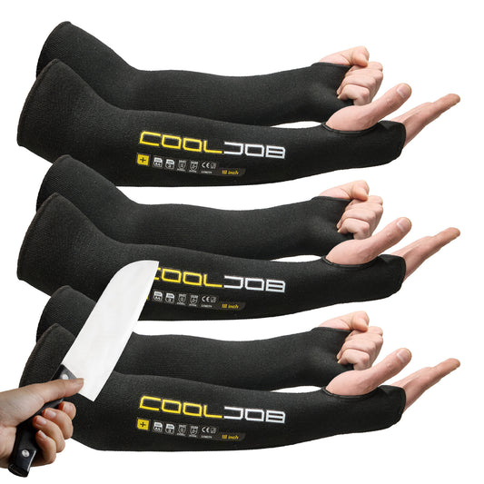 COOLJOB 3 Pairs 14/18in A4 Cut Resistant Sleeves with Thumb Hole, UV Sun Protection Arm Sleeves for Thin Skin Farmer Gardener