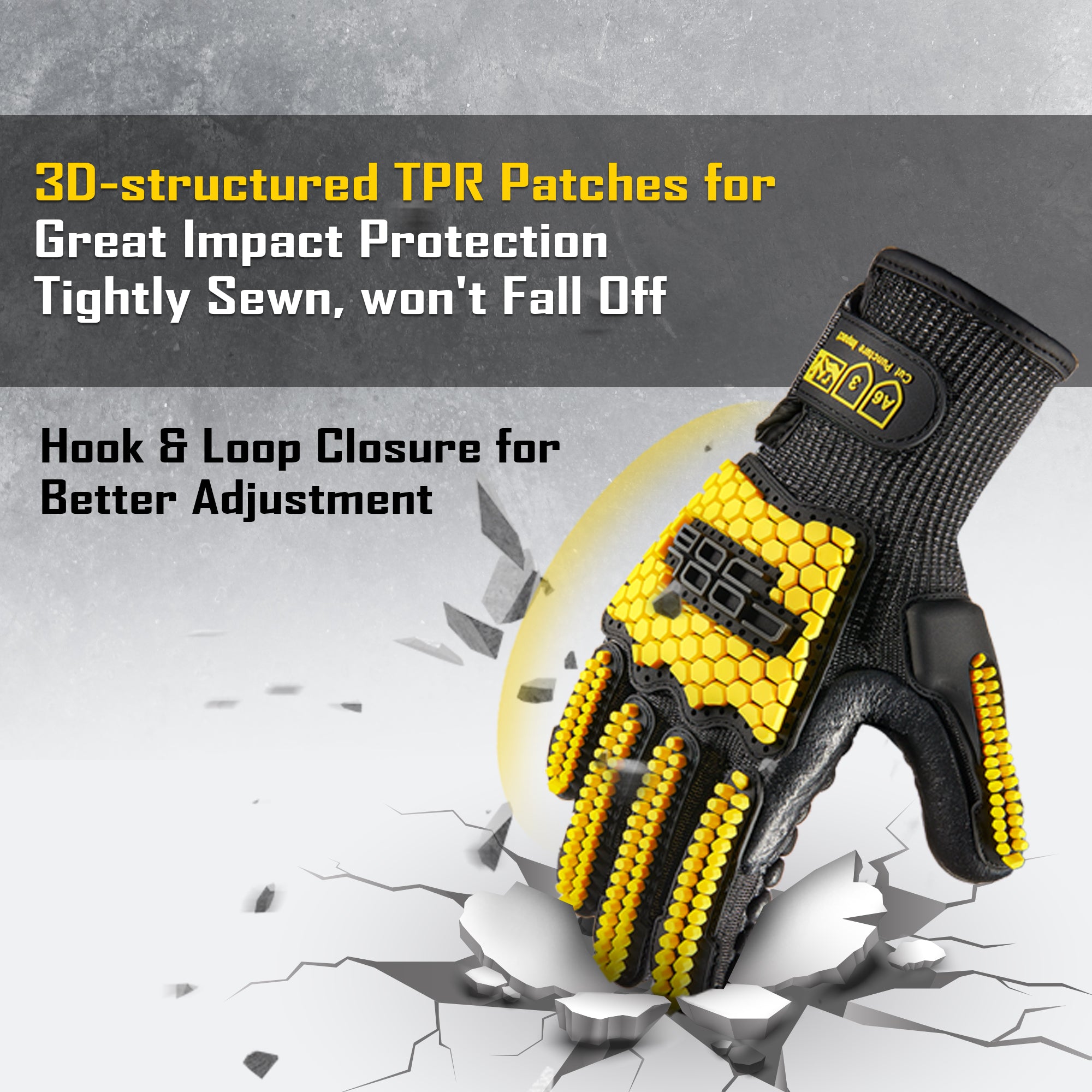 COOLJOB A6 Cut Resistant Anti Vibration Work Gloves Men, TPR Impact Reduce Mittens, Palm Rubber Patch Shock Absorption