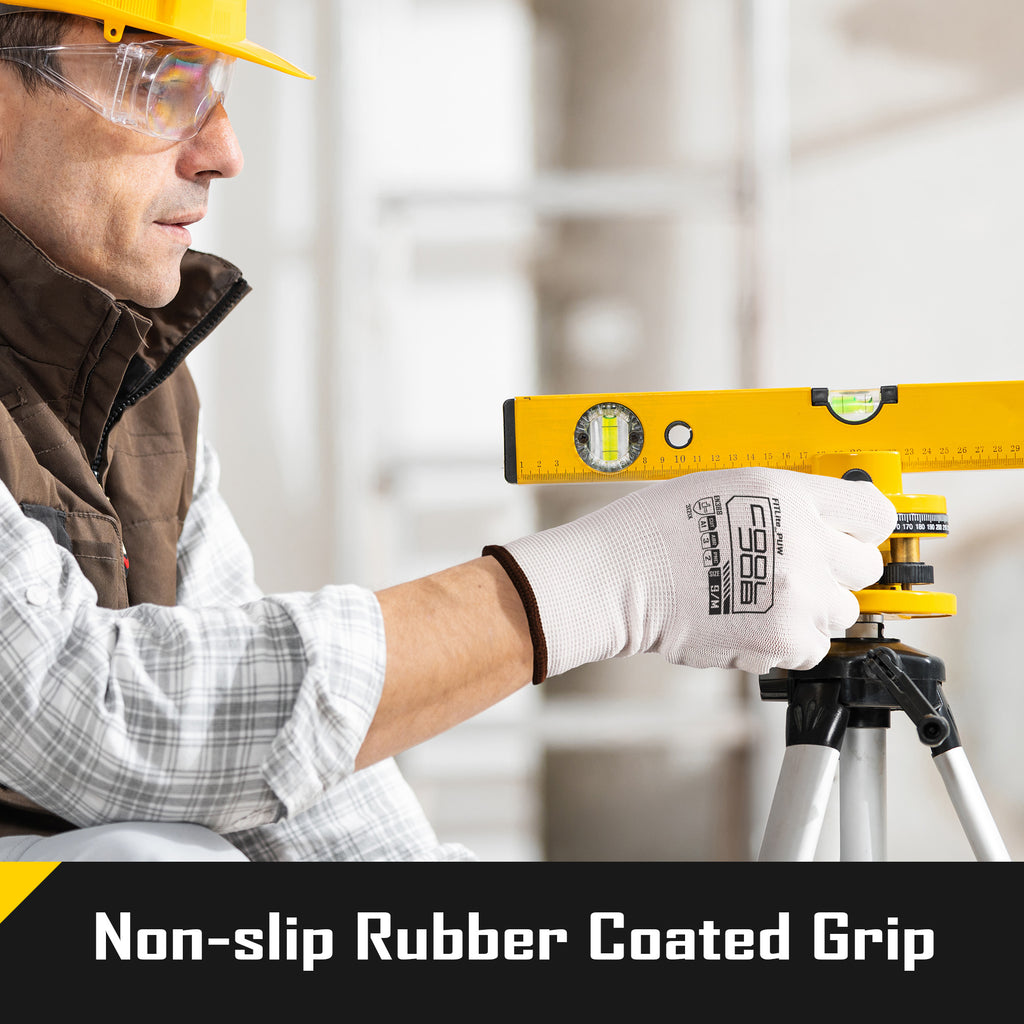 COOLJOB 12/60/120 Pairs Safety Work Gloves Pack Bulk with Grip PU Coating（White）