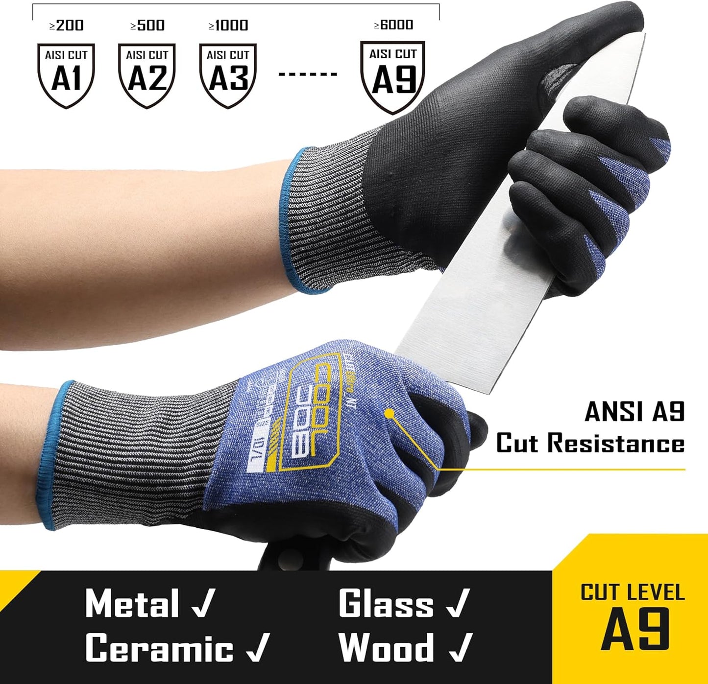 COOLJOB 1/3 Pairs A9 Cut Resistant Fishing Gloves, Touchscreen, Safety Work Gloves