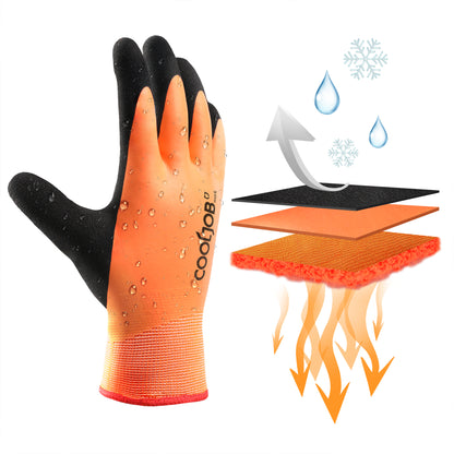 COOLJOB Waterproof Winter Freezer Gloves, Double Coated Rubber Safety Work Gloves(Orange)