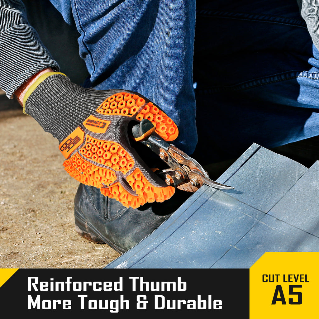 COOLJOB A5 Cut Resistant Gloves with Impact Resistant TPR, 1/3 Pair