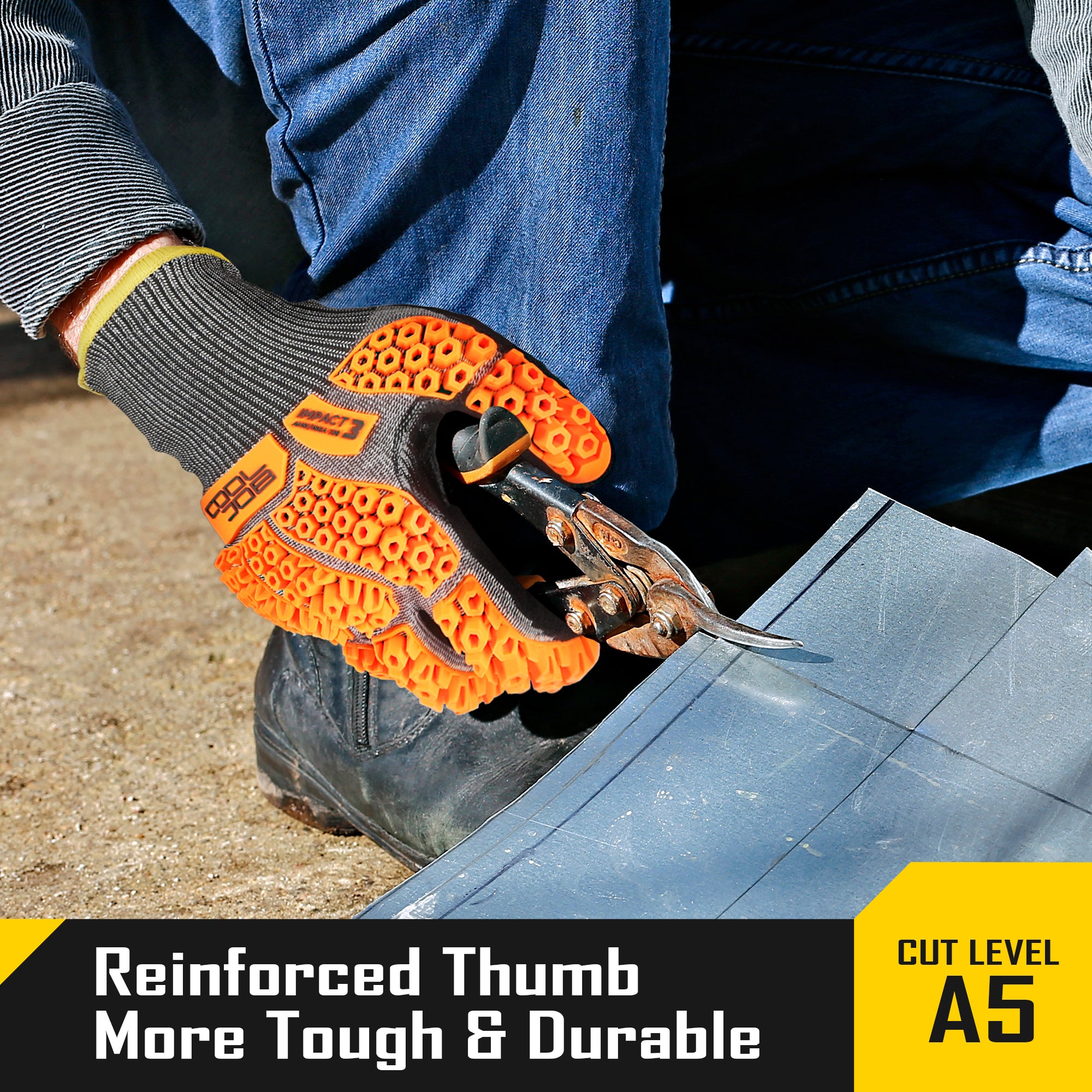 COOLJOB A5 Cut Resistant Gloves with Impact Resistant TPR, 1/3 Pair