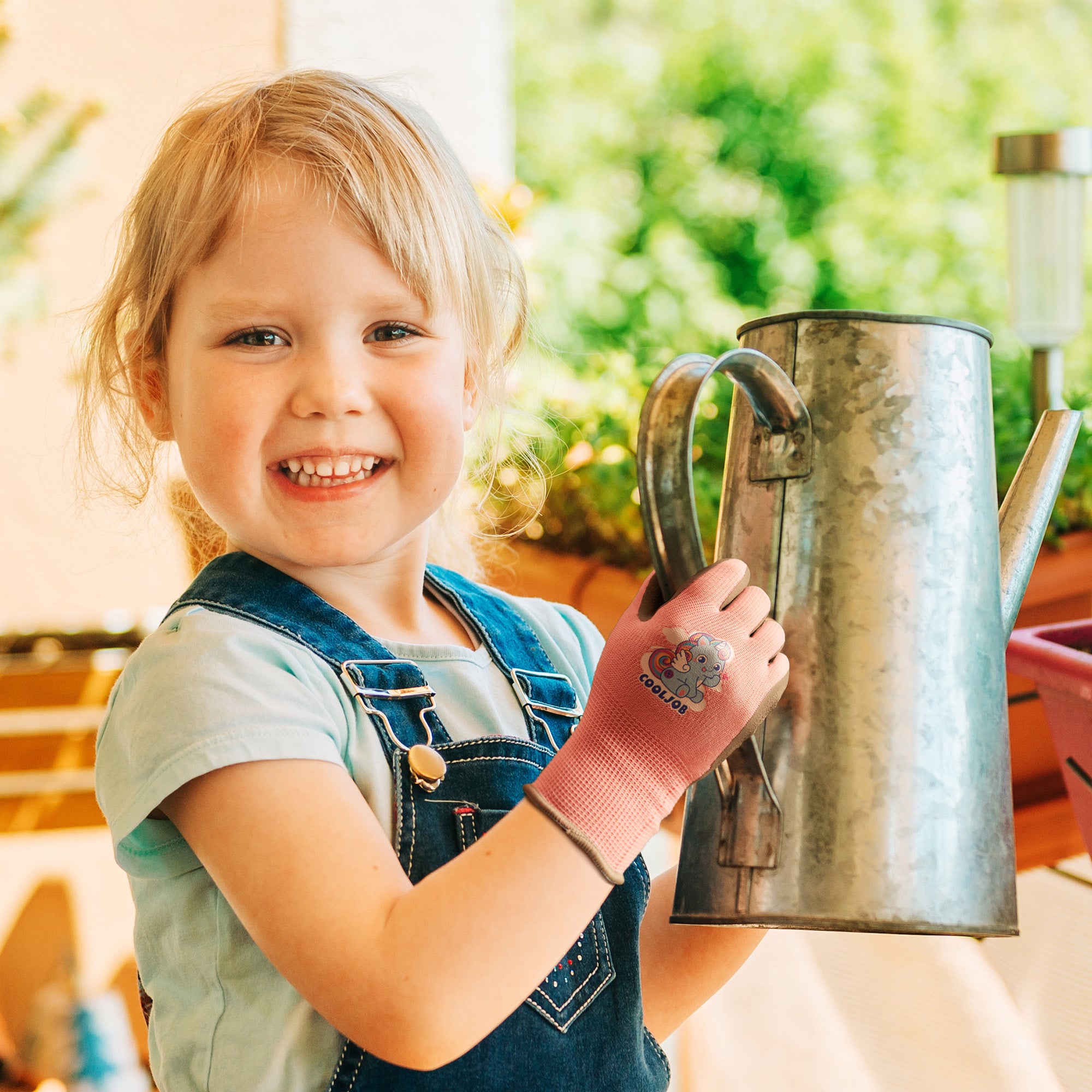 COOLJOB 3 Pairs Kids Gloves, Grippy Rubber Coated Garden Work Gloves for Children, Purple & Pink & Yellow